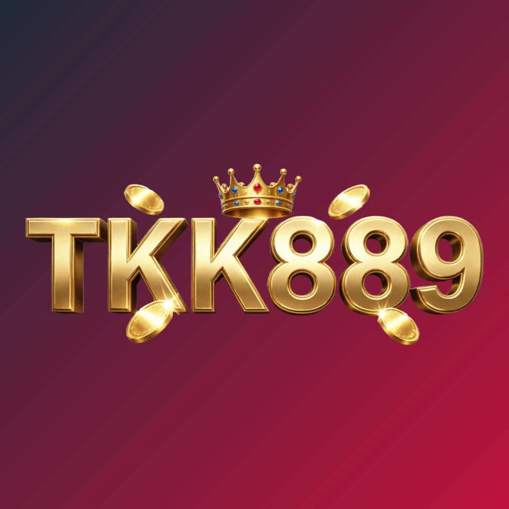 TKK889 casino-style logo with golden letters, a crown element, and sparkling coins creating a luxury gaming atmosphere on a transparent background